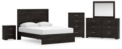 Queen Panel Bed with Mirrored Dresser, Chest and Nightstand