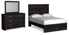 Full Panel Bed with Mirrored Dresser