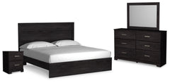 King Panel Bed with Mirrored Dresser and Nightstand