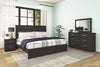 King Panel Bed with Mirrored Dresser and Nightstand