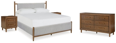 Queen Upholstered Bed with Dresser and 2 Nightstands